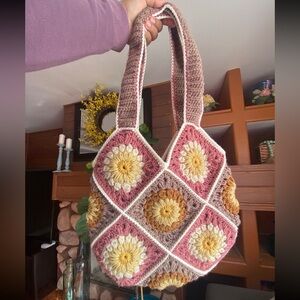 Handmade Crochet Sunburst Tote Bag